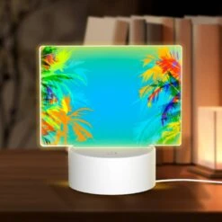 Rectangular Acrylic Night Light, Two Palm Trees Are On A Blue Background.