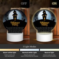 Round Acrylic Night Light, A Halloween Treat Poster With A House And A Moon. -Acrylic Night Light Shop 8fc0f2e1a19d3724e7b5bbaced1140324f0a05a7