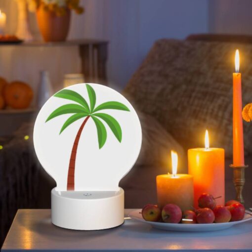 Round Acrylic Night Light, A Green And Brown Palm Tree. -Acrylic Night Light Shop 90f111733634af89b6f7617205f4b63e5ab7de7d
