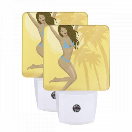 Night Light Set Of 2, A Woman Wearing A Blue Bikini Is Jumping In The Air. -Acrylic Night Light Shop 91e32b7a188d7ff31a7a1e8691a6671434bb8cd0