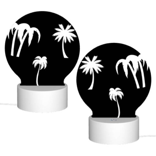 Round Acrylic Night Light, Three Palm Trees Are Shown In Silhouette Against A Black Background. -Acrylic Night Light Shop 92672db80f6d98c431ac892946c3886522dcf9fa