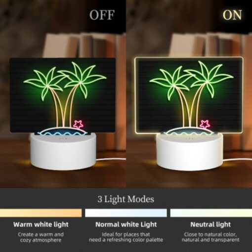 Rectangular Acrylic Night Light, A Neon Sign Of Palm Trees And A Star. -Acrylic Night Light Shop 927890df934be39509821d3d9d744c280658a020
