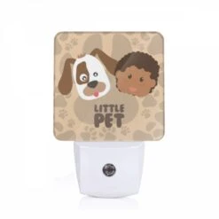 Night Light, A Cartoon Of A Dog And A Black Child With The Words "Little Pet" Written Underneath Them.