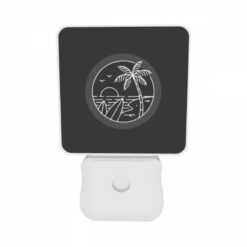Night Light Set Of 2, A Black And White Image Of A Beach At Night With A Palm Tree And A Sunset. -Acrylic Night Light Shop 930d3b75af8dbbd41d608fbe0d7d2dfc79cd3763