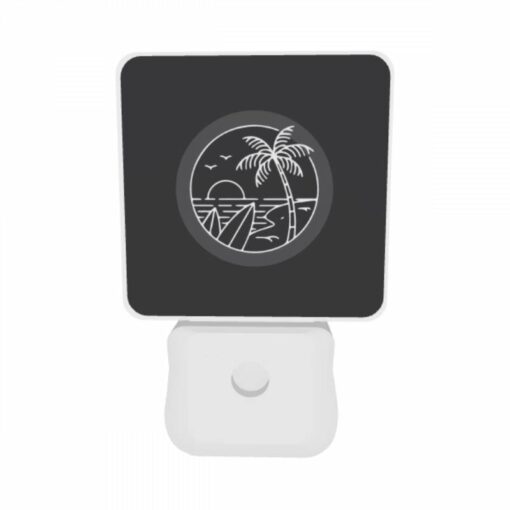Night Light Set Of 2, A Black And White Image Of A Beach At Night With A Palm Tree And A Sunset. -Acrylic Night Light Shop 930d3b75af8dbbd41d608fbe0d7d2dfc79cd3763
