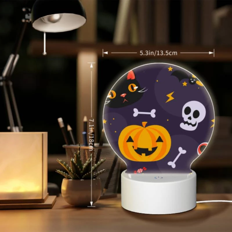 Round Acrylic Night Light, A black cat and a pumpkin are among the Halloween decorations. Round Acrylic Night Light, A Black Cat And A Pumpkin Are Among The Halloween Decorations. -Acrylic Night Light Shop 93105d9f9680430a67f7868ff97d953b4e69915a