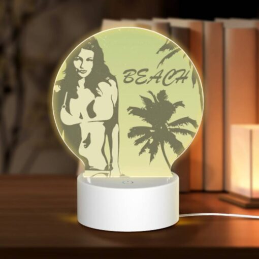 Round Acrylic Night Light, A Woman In A Bikini Is Standing On A Beach. -Acrylic Night Light Shop 933b84949a89896d49b1451af099c1b224524eaa