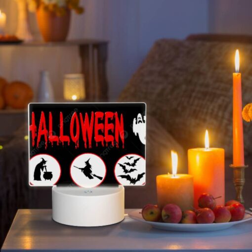 Rectangular Acrylic Night Light, A Halloween Sign With Four Different Images Of Witches And Bats. -Acrylic Night Light Shop 934cc7fc1c270ac11b418d75e4036b575018ea52