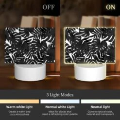 Rectangular Acrylic Night Light, A Black And White Photo Of A Leafy Plant. -Acrylic Night Light Shop 93509b8ea231ae554bc6850af1afdc227d3b7cac