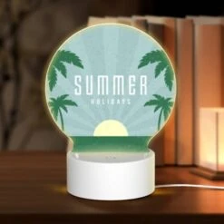 Round Acrylic Night Light, A Poster Advertising Summer Holidays.