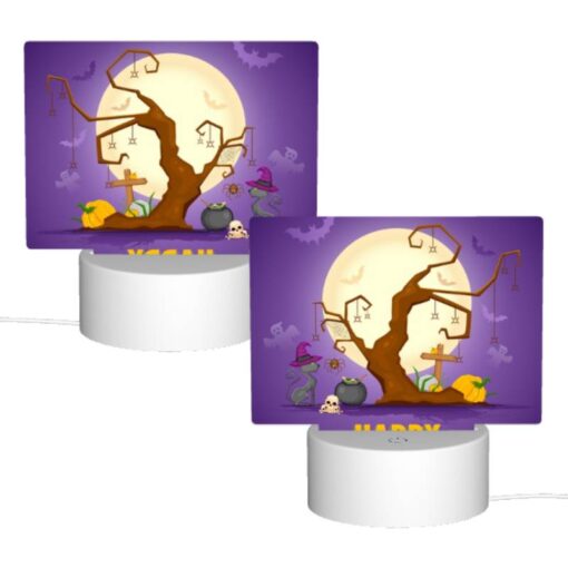 Rectangular Acrylic Night Light, A Tree With Halloween Decorations And A Banner That Says "Happy Halloween." -Acrylic Night Light Shop 94892113e9df2e92cd8316a5c7a76b714045d9c5