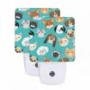 Night Light Set Of 2, A Collection Of Cute Cat And Dog Faces.