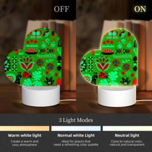 Love Acrylic Night Light, A Green And Red Patterned Fabric With Various Plants And Animals On It. -Acrylic Night Light Shop 95b6681baa8cae170ac0b052e854c171342e98f3