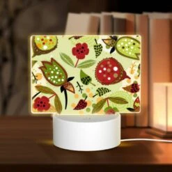 Rectangular Acrylic Night Light, A Pattern Of Red And Green Leaves And Fruits.