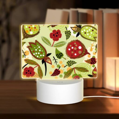 Rectangular Acrylic Night Light, A Pattern Of Red And Green Leaves And Fruits. -Acrylic Night Light Shop 96b28fca31054610e7ffca7e6b5f70d2a85f0f6b