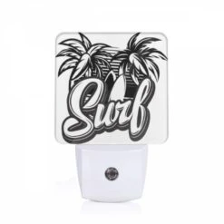 Night Light, A Logo For Surfing With A House And Palm Trees.