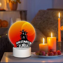 Round Acrylic Night Light, A Halloween Party Is Advertised With A Spooky House And A Moon In The Background. -Acrylic Night Light Shop 96e0204002bc5bde4bddd92ebf269f346c8127ef