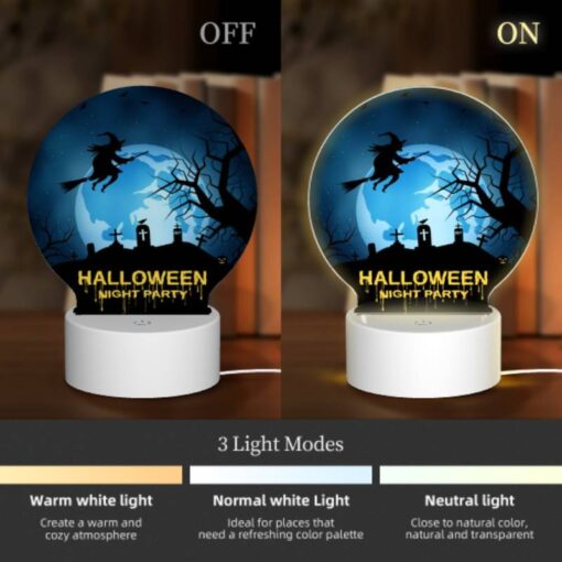 Round Acrylic Night Light, A Witch Flies Over A Halloween Night Party. -Acrylic Night Light Shop 96ff08ba48d5f4fb20cb17d424add354d7df9b97