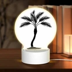 Round Acrylic Night Light, A Black And White Drawing Of A Palm Tree.