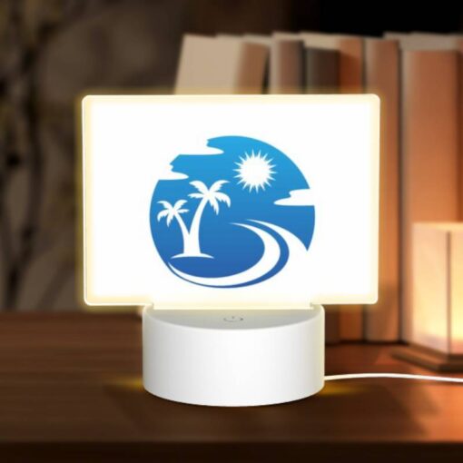 Rectangular Acrylic Night Light, A Blue And White Logo Of A Sun And Palm Tree. -Acrylic Night Light Shop 9716910bd6e916b675832589f7aa6716c55aab6f