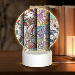 Round Acrylic Night Light, Four Different Colored Designs Of Flowers.