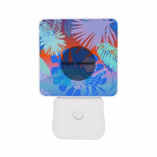 Night Light Set Of 2, A Colorful Image Of Palm Trees And A Blue Circle With The Words "Enjoy Summer" Written On It. -Acrylic Night Light Shop 97714a4c35664bf302ce1a0118874747046628ba