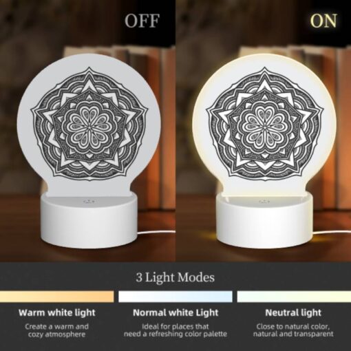 Round Acrylic Night Light, A Black And White Drawing Of A Flower. -Acrylic Night Light Shop 97b27dfcaf31aad1579de2440087cbf080772f3c