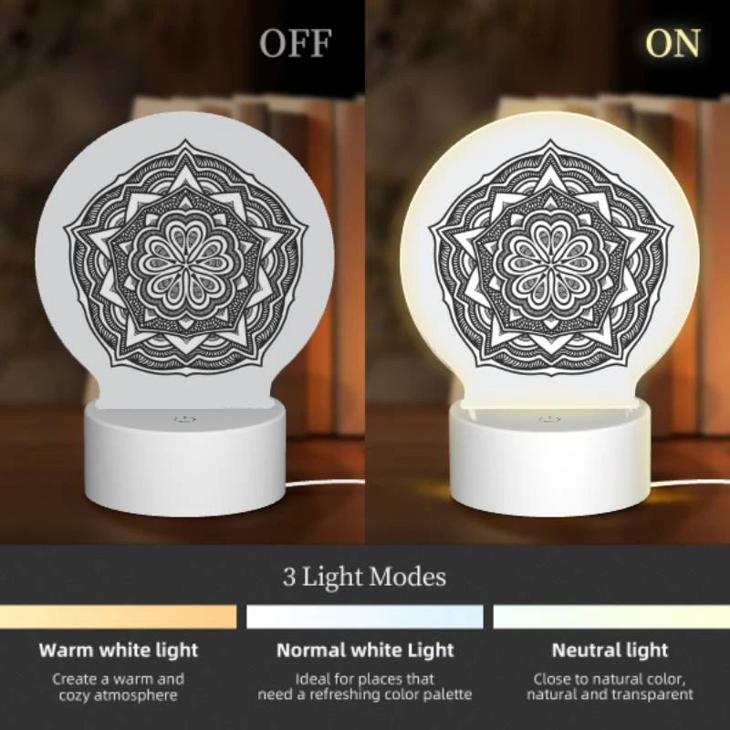Round Acrylic Night Light, A black and white drawing of a flower. Round Acrylic Night Light, A Black And White Drawing Of A Flower. -Acrylic Night Light Shop 97b27dfcaf31aad1579de2440087cbf080772f3c