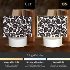 Rectangular Acrylic Night Light, A Pattern Of Leaves On A Black And White Background. -Acrylic Night Light Shop 97f8556056c6eaa6e948467c5e49faf05a0cad31