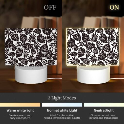 Rectangular Acrylic Night Light, A Pattern Of Leaves On A Black And White Background. -Acrylic Night Light Shop 97f8556056c6eaa6e948467c5e49faf05a0cad31