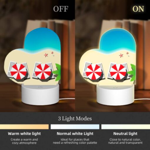 Love Acrylic Night Light, Two Red And White Striped Umbrellas On A Beach. -Acrylic Night Light Shop 990f76a2b0c8a43688f6ea16a112af9de5af1d3a