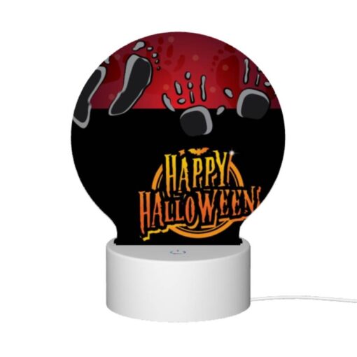 Round Acrylic Night Light, A Black And White Image Of A Happy Halloween Sign. -Acrylic Night Light Shop 9915db348b5e2020f3c56d9eaff3aa10fb170ae8