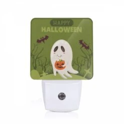 Night Light, A Cartoon Ghost Holding A Pumpkin.