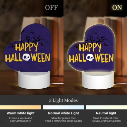 Love Acrylic Night Light, A Purple Background With A Skull And Crossbones And The Words "Happy Halloween" Written In Yellow. -Acrylic Night Light Shop 9a4918cadb6304239f2ba6b40bf5a0e07cafa1c1