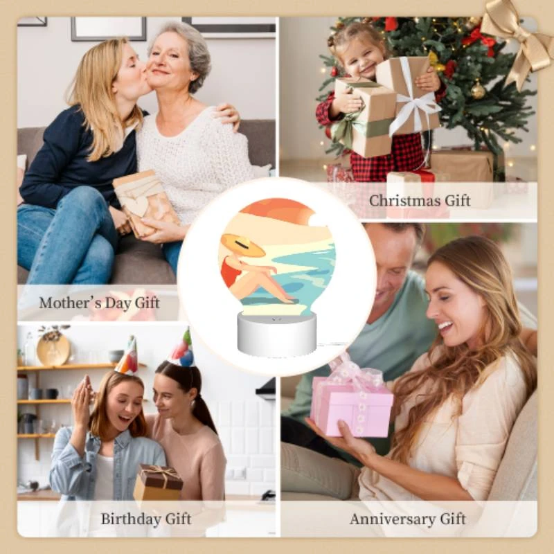 Round Acrylic Night Light, A woman wearing a hat sits on the beach. Round Acrylic Night Light, A Woman Wearing A Hat Sits On The Beach. -Acrylic Night Light Shop 9b173d19bf59184334f5cf450e8eea6283eba5b3