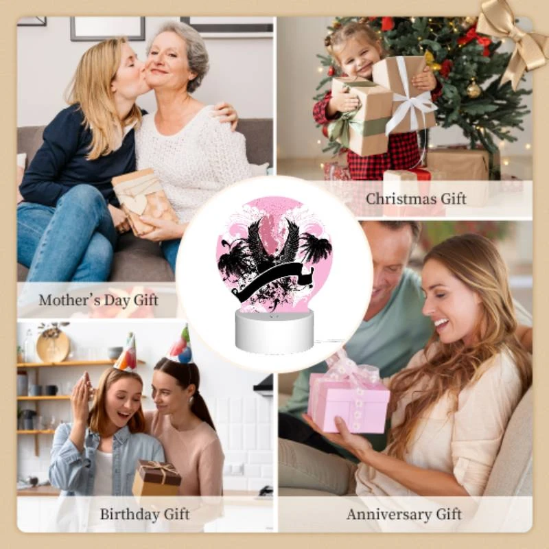 Round Acrylic Night Light, A pink and black image of a bird with a letter "U" on it. Round Acrylic Night Light, A Pink And Black Image Of A Bird With A Letter "U" On It. -Acrylic Night Light Shop 9be302bf0ddf83fc61ea5af4086dc23f5e211d00