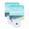 Night Light Set Of 2, A Blue And White Sign That Says "Hello Summer".