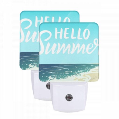 Night Light Set Of 2, A Blue And White Sign That Says "Hello Summer". -Acrylic Night Light Shop 9cab626e9afa97275d9455451aa3d4917397aea2
