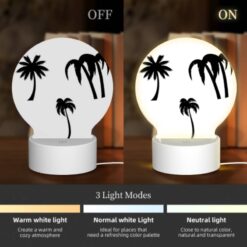 Round Acrylic Night Light, Three Black And White Palm Trees On A White Background. -Acrylic Night Light Shop 9cde09917338e63af432d0aa20ef27876b8a2de2