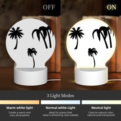 Round Acrylic Night Light, Three Black And White Palm Trees On A White Background. -Acrylic Night Light Shop 9cde09917338e63af432d0aa20ef27876b8a2de2