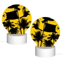 Round Acrylic Night Light, A Black And White Image Of A Bird Flying In Front Of A Yellow Flag. -Acrylic Night Light Shop 9ce9fce814abf9515d39bc1e84e8dd4154146194