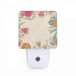 Night Light, A Colorful Floral Pattern Is Displayed On A White Background.