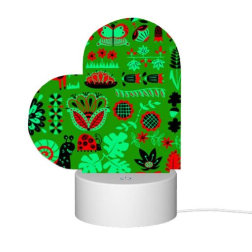 Love Acrylic Night Light, A Green And Red Patterned Fabric With Various Plants And Animals On It. -Acrylic Night Light Shop 9d51c5b08083611e2d8e8c6312314f8e305eff09