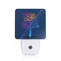 Night Light, A Colorful Tree With A Bird Perched On A Branch.