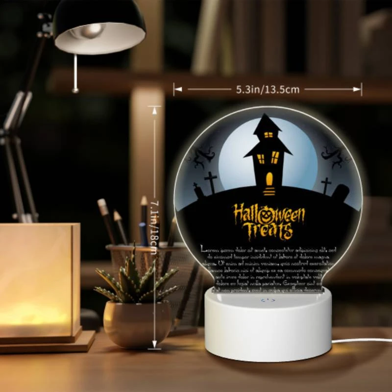 Round Acrylic Night Light, A Halloween treat poster with a house and a moon. Round Acrylic Night Light, A Halloween Treat Poster With A House And A Moon. -Acrylic Night Light Shop 9da6ca9812aeda6d017394291a99c21fdef70ecd