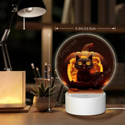 Round Acrylic Night Light, A Cat Is Sitting Inside A Carved Pumpkin. -Acrylic Night Light Shop 9db1a8696df1d7f0d0dfe571539a1d804e575f78