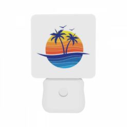Night Light Set Of 2, A Blue And Orange Logo Of A Beach With Palm Trees. -Acrylic Night Light Shop 9e9c7194b4aae4e09de2bf9ee2d6a2ad57f264ba