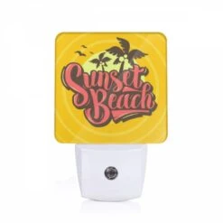 Night Light, A Sunset Beach Logo With A Palm Tree.