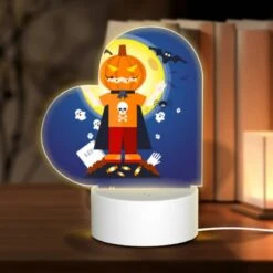 Love Acrylic Night Light, A Cartoon Of A Boy Wearing A Skeleton Costume And Holding A Skull.