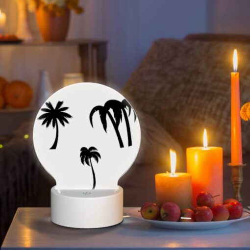 Round Acrylic Night Light, Three Black And White Palm Trees On A White Background. -Acrylic Night Light Shop 9ef7a08381996c3e880e775dd3ca0f7adc8915ee